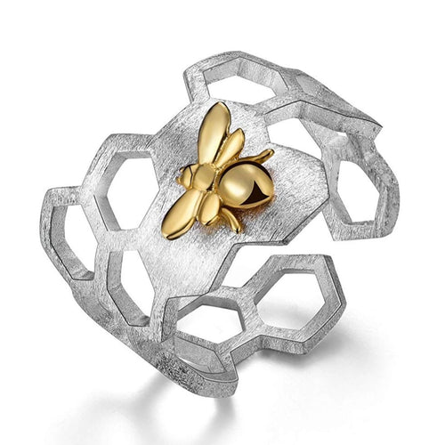 Silver Honeycomb Open Ring