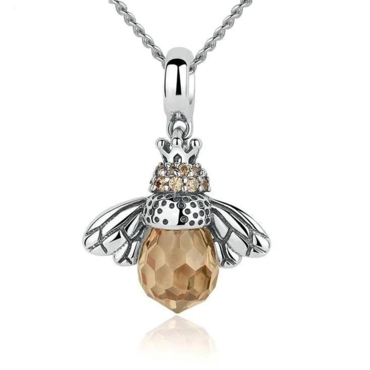 Cognac Amber Sterling Silver Bee Necklace - Amberman